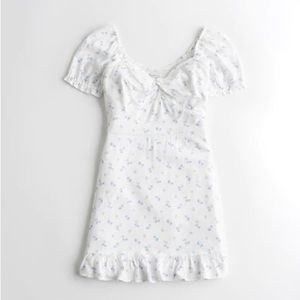Hollister White Blue Floral Twist-Front Puff Sleeve Dress